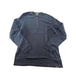 Eddie Bauer Mens Long Sleeve Henley Shirt Navy Blue Cotton Tall L